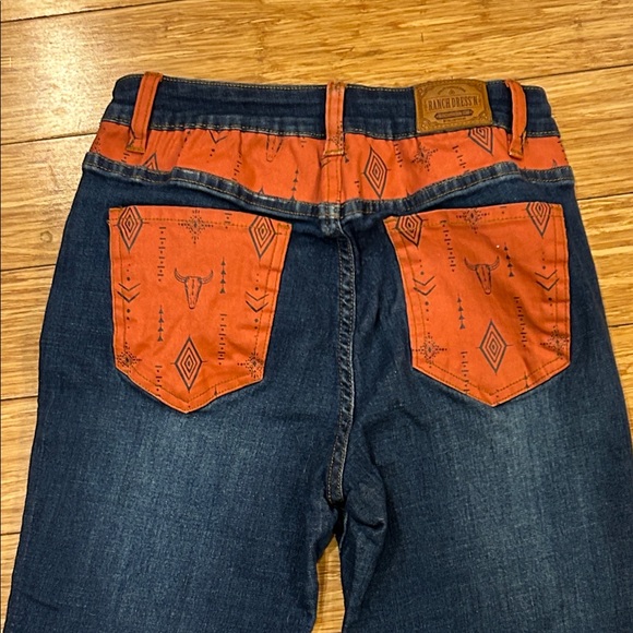 Western Dress’n Coastal Cowgirl Rodeo Women's Blue and Orange Boot Cut Jeans S - Picture 4 of 8